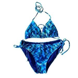 Swim Systems Blue Tie Dye Triangle Spaghetti Straps Tropical SZ S